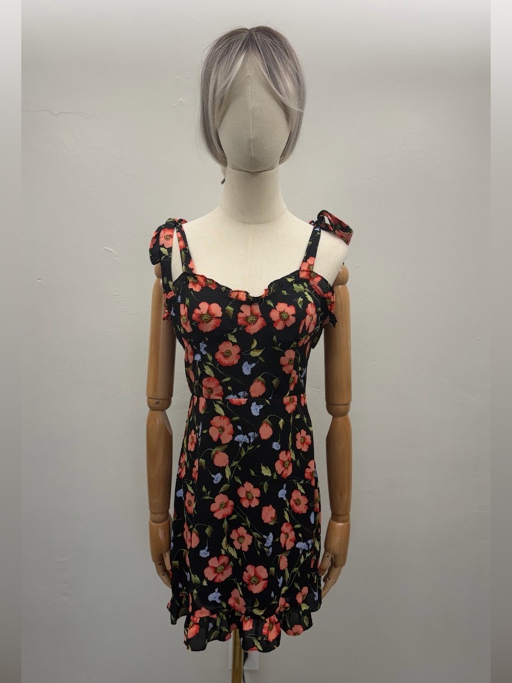 Forever 21 Black Mini Dress with Coral Floral Print Size M